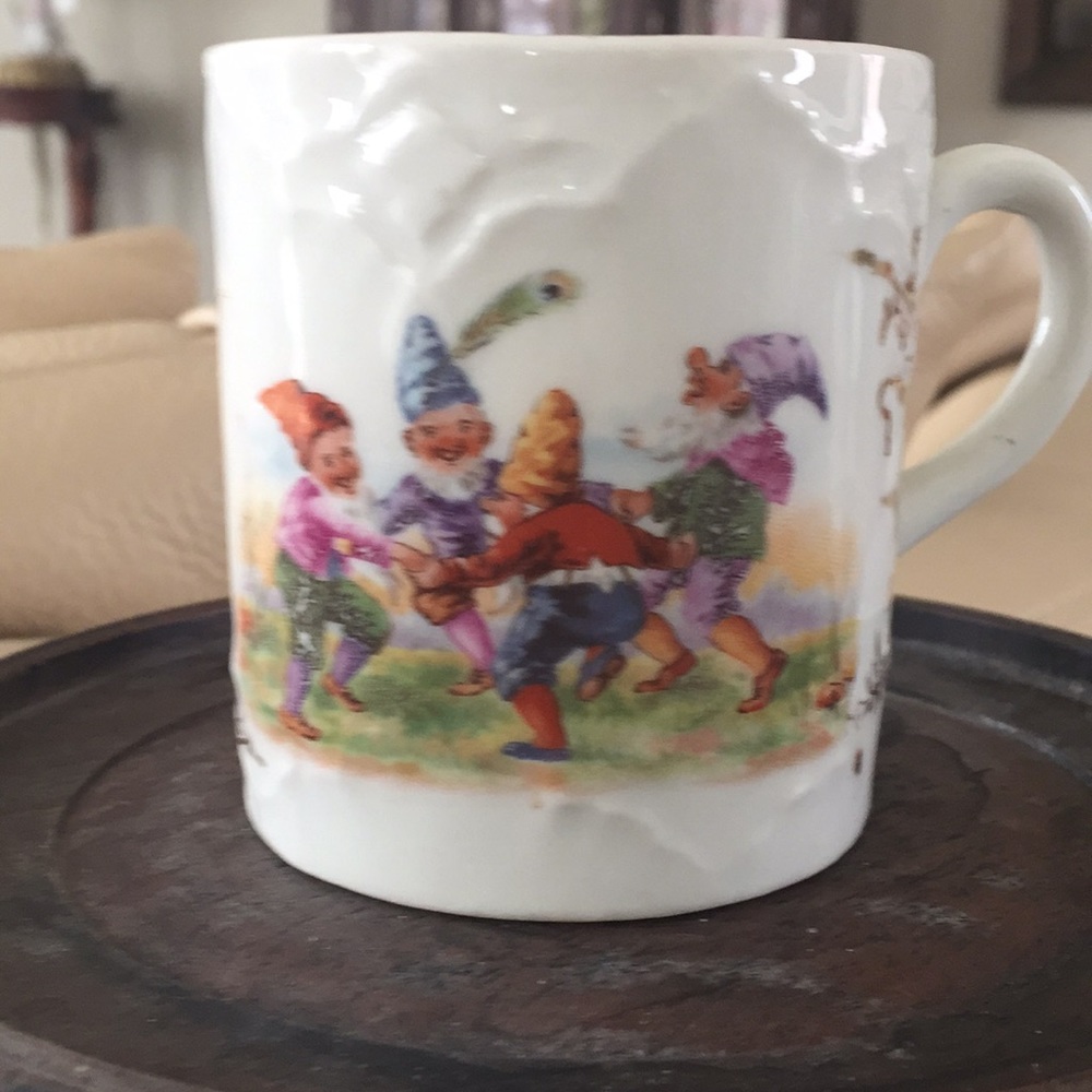 Antique Child’s Mug with Dwarf scene. 3in.